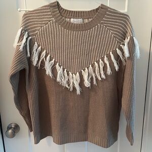 NWT Mudpie Fringed Tan Sweater M